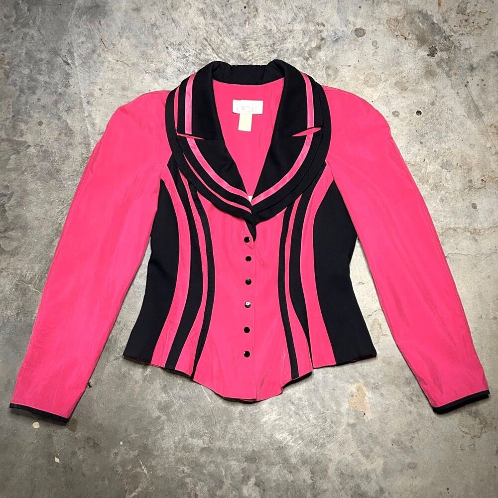Caché 80s Hot Pink Blazer Black Accents USA